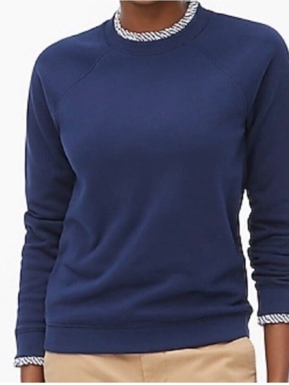 J.Crew Mercantile Sweater Sweatshirt Womens S Navy Striped Ruffle Trim Back Zip
